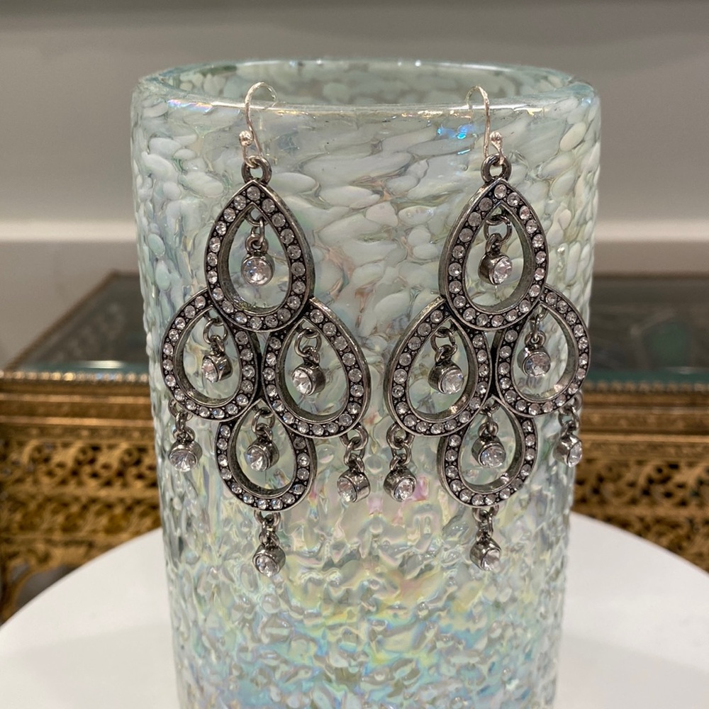 Dangling Crystal Chandelier Earrings - Sterling Silver Hooks - EUC